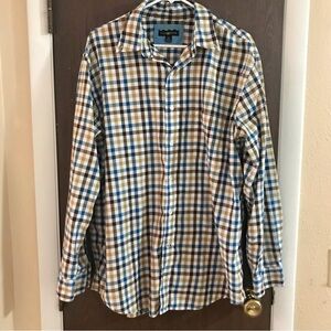 Men's Blue and Brown Plaid Shirt‎